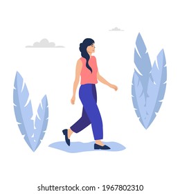 Vista lateral de un concepto de gente caminando. Ilustración vectorial. Aislado sobre fondo blanco