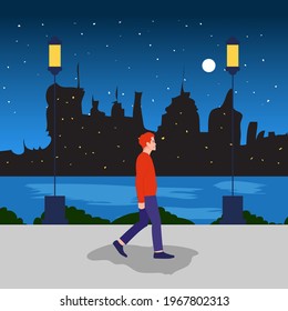 Side view of a people walking concept. Vector illustration. Isolated on white background