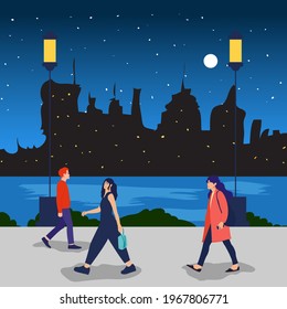 Side view of a people walking concept. Vector illustration. Isolated on white background