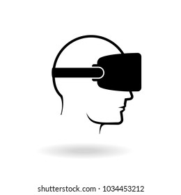Side View of Person Wearing VR Glasses. Vector illustration.