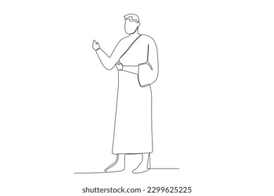 Side view of a pilgrim in Mecca. Hajj pilgrims one-line drawing