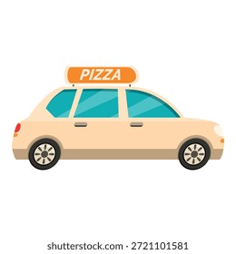 Side view of pizza delivery car delivering hot pizza to customers