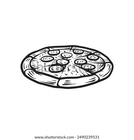 side view of the pizza line art sketch classic vintage design illustration