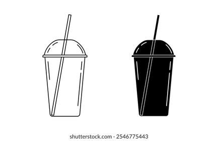side view plastic cup with straw icon set isolated on white background