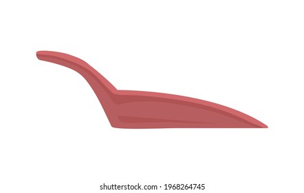 Vista lateral de un depósito de plástico con manija. Coja o pala para la basura y la basura. Cuero de polvo para la limpieza del suelo. Herramienta doméstica manual. Ilustración vectorial plana coloreada aislada en fondo blanco