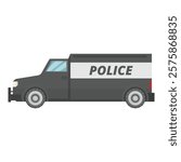 Side view of a police van, parked on the side of the road, ensuring safety and maintaining order
