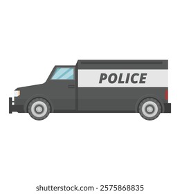 Side view of a police van, parked on the side of the road, ensuring safety and maintaining order