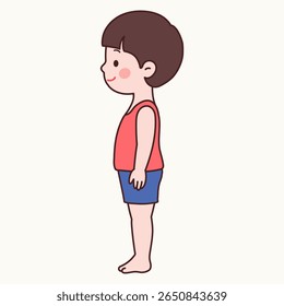 Side View Pose of a Cute Little Boy in Summer Outfit – Sleeveless Shirt and Shorts