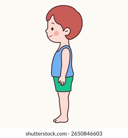 Side View Pose of a Cute Little Boy in Summer Outfit – Sleeveless Shirt and Shorts