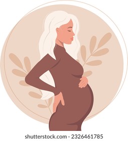 Side view of a pregnant woman. Pregnancy in modern graphic style. Abstract design for maternity poster, banner. Vector illustration isolated on white background.