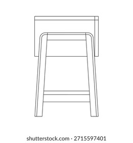 La vista lateral presenta una mesita de noche minimalista con una mesa rectangular compacta y patas suavemente anguladas conectadas por una camilla inferior. Este ángulo resalta la altura de la mesa, las proporciones de las patas y los detalles estructurales simples.