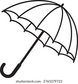 Side view profile of classic open umbrella protective rainwear weather equipment outline vector illustration symbol simple design