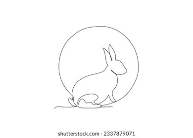 Side view of a rabbit and the moon. Mid-autumn one-line drawing