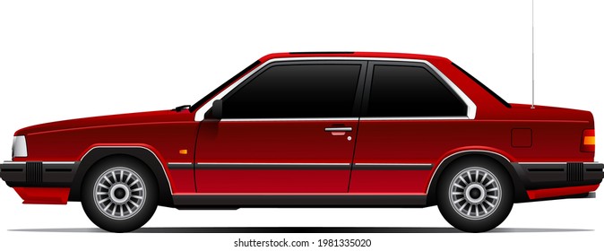 Side view realistic red classic coupe illustration vector.