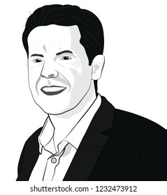 Side view of realistic style Portrait artwork of office boss man employee happy joyful wearing coat ceo