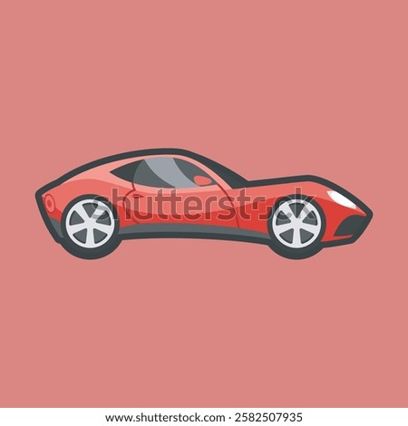 side view red car with outline flat vector design.