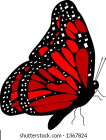 side view of red monarch butterfly vector - detailed