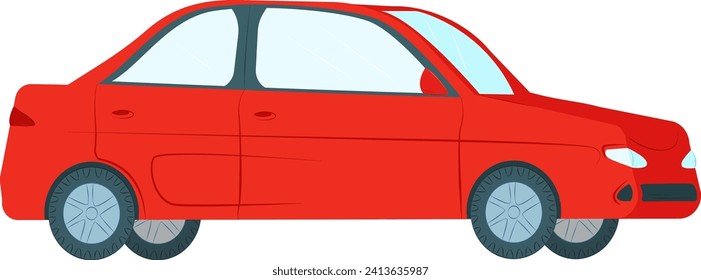Side view of red sedan car on a white background. Simple modern vehicle design. Personal transportation and city commuting vector illustration.
