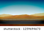 Side view of a road with a crash barrier, roadside, desert with sand dunes and clear blue sky background, vector illustration