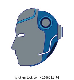 side view of robotic head icon over white background, vector illustration