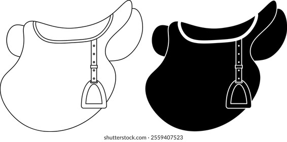side view Saddle with stirrup icon set