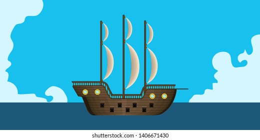 Side view of a sailboat in a landscape - Vector