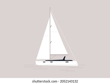 A side view of a sailing boat, active summer vacation, outdoor sport, no people