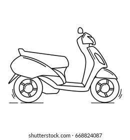 Side view  scooter illustration. Linear art design element. Logo or icon template. Small motorcycle or moped isolated on white background.