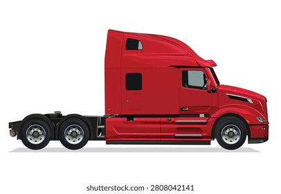 side view semi red truck trailer haul highway art paint pink modify powerful engine big lorry art element design vector modern template realistic draw isolated white 

