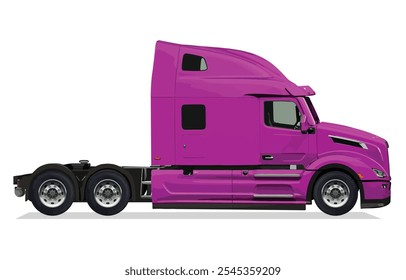 side view semi truck trailer haul highway art paint pink modify powerful engine big lorry art element design vector modern template realistic draw isolated white 
