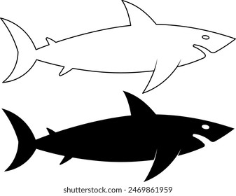 side view shark icon set