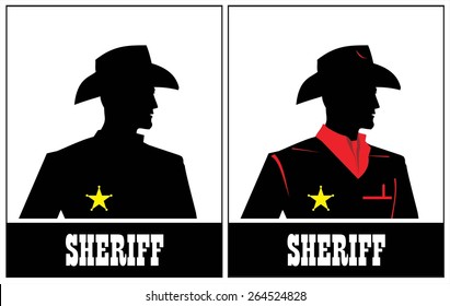 Side view of Sheriff. Cowboy. Young Sheriff. Sheriff Silhouette. 