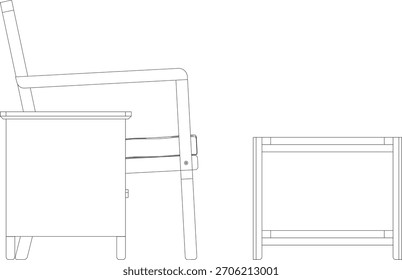 Vista lateral mostrando o perfil do sofá, baixa altura da mesa de café na frente, e uma mesa lateral ao lado do apoio de braço. Mostra profundidade, altura e proporção do conjunto.
