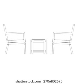 Side view showing the sofa profile, stool and the slim rectangular coffee table placed at the center of the seating arrangement.