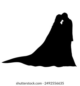 side view silhouette of the bride and groom vector