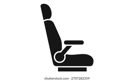 Silueta de la vista lateral de un asiento moderno cómodo del vehículo o de la silla del pasajero con el reposacabezas y el apoyabrazos ajustable, icono aislado