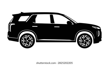 Side view silhouette of a modern sport utility vehicle for transportation branding and icons