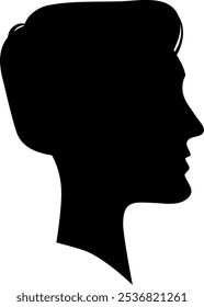 Silhueta de vista lateral de um jovem, retrato minimalista preto e branco, ideal para fotos de perfil ou avatares