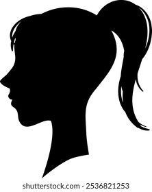 Side view silhouette of a young woman with ponytail hairstyle, representing femininity, beauty, and fashion