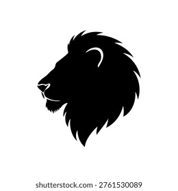 Diseño de ilustración plana de Vector de silueta de cabeza de león simple de vista lateral.