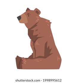 Side View of Sitting Brown Bear, Large Wild Predator Mammal Animal Cartoon Vector Illustration