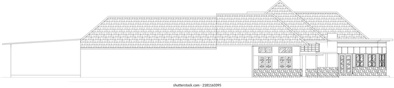 side view sketch of an elongated building for offices