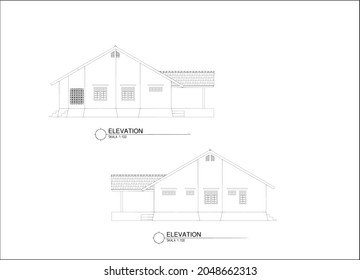 side view sketch of a traditional Javanese house in Indonesia
