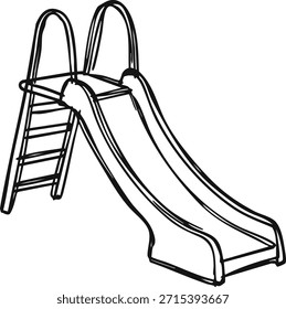 Vista lateral de un tobogán de patio liso con escalones y pasamanos para niños.