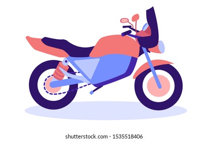 Side view of a sport and touring motorcycle hornet. The scooter is blue and pink. The bike is isolated on a white background in vector modern flat style.