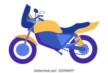 Side view sports bike Hornet blue and yellow isolated on white background in vector modern flat style. Motorcycle or motorbike.