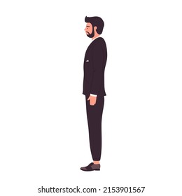 Side view of standing businessman. Office worker in black classic suit vector illustration