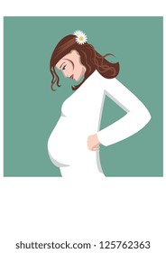 Side view of standing pregnant woman with hands on hips