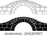 side view stone arch bridge icon set