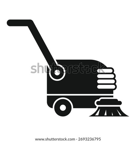 Side view of a street cleaning machine scrubbing the ground with rotating brushes